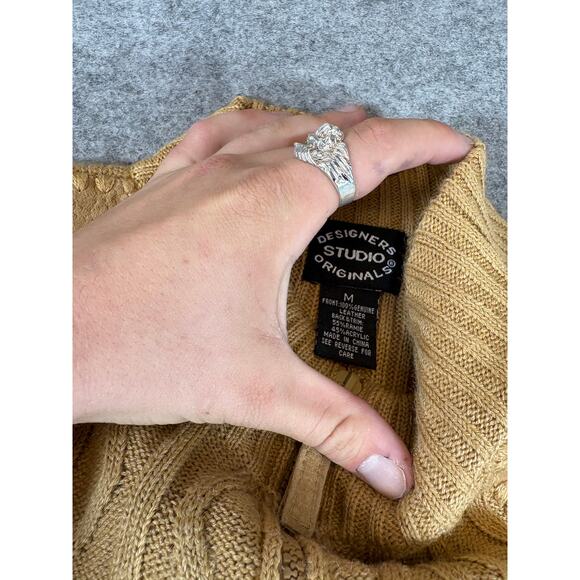 Vtg 90s Designers Originals Studio Vest Sweater Womens M Brown Zip Ramie Blend - Picture 2 of 4